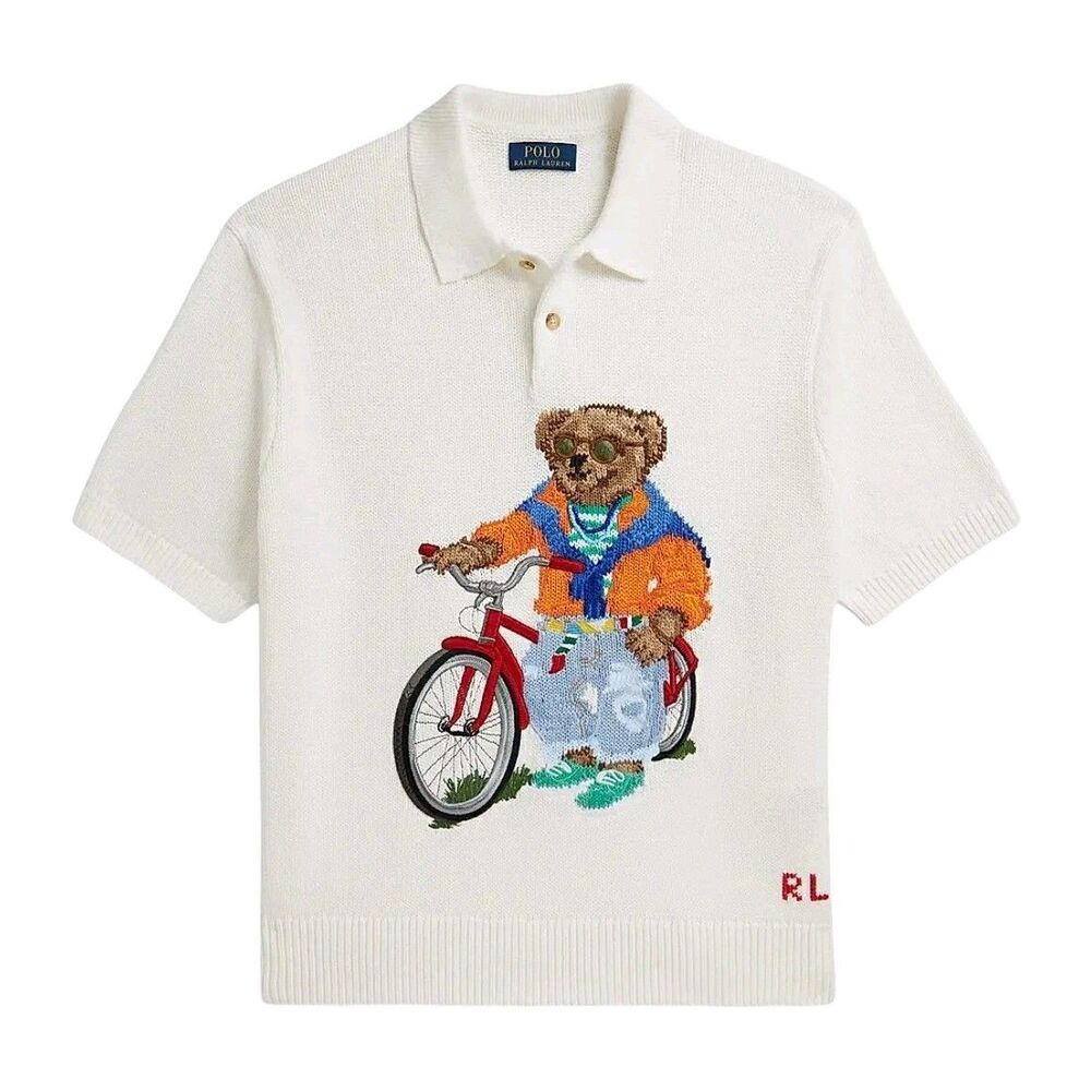 Polo Ralph Lauren Harbour Island Bear Sz Medium Mens Deckwash White Sweater Polo